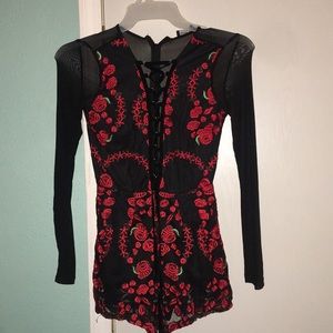 Rose Floral Lace-Up Romper